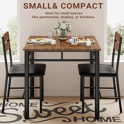IRONCK Dining Table Set for 2, Walnut | Small Kitchen Table with Upholstered Chairs, Compact Dining Set for Small Spaces, Kitchen & Dining Room - color: Walnut