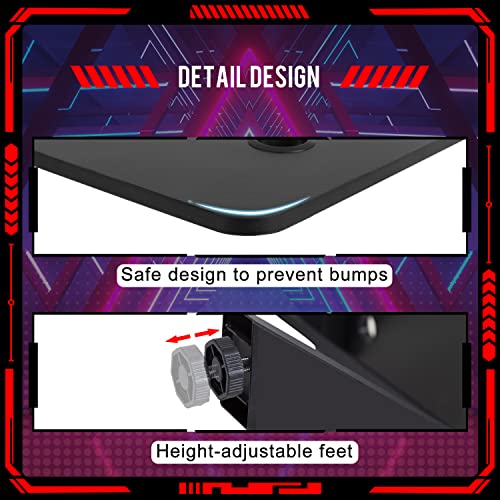 FDW Computer Desk Gaming Desk Student PC Desk Writing Desk Office Desk Modern Ergonomic Racing Style Table Workstation Carbon Fiber Headphone Hook (47in, Red) - color: Red, size: 47 In R Shaped