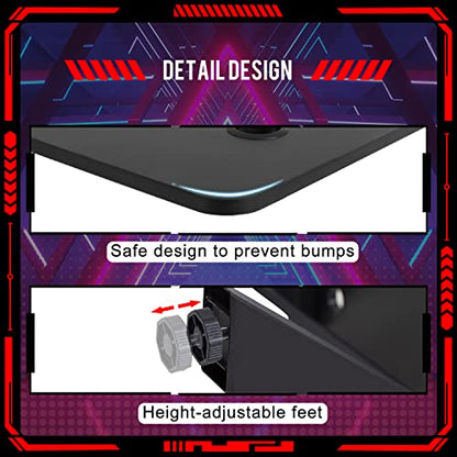 FDW Computer Desk Gaming Desk Student PC Desk Writing Desk Office Desk Modern Ergonomic Racing Style Table Workstation Carbon Fiber Headphone Hook (47in, Red) - color: Red, size: 47 In R Shaped