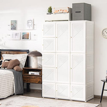 Tangkula Portable Closet Wardrobe, Foldable Clothes Organizer with Cubby Storage, Hanging Rods, Easy Assemble Clothing Storage with Magnet Doors, Folding Bedroom Armoire (10 Cubbies & 2 Rods)