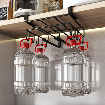 Mug Holder Under Cabinet,Paper Towel Holder for Cabinet,Chopping Board Organizer,No-Hole Multifunctional Stainless Steel Under Cabinet Hooks for Kitchen (White) - color: White