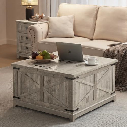 Joaxswe Farmhouse Coffee Table with Hidden Storage Organizer, Modern Square Large Center Table, Wood Farm House Low Rustic Light Oak Living Room Tables with Hinged Lift Top for Home, Office - color: Light Oak, style: With Legs