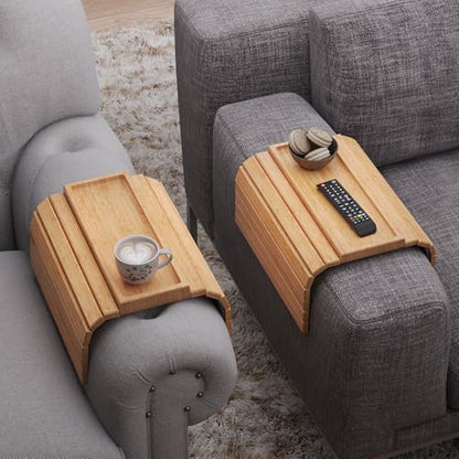 2 Pack Bamboo Folding Sofa Arm Tray with Anti-Slip Pad (Natural) | Couch Armrest Tray,Foldable Build, Space-Saving Storage, No Assembly, easy to clean, universal arm fit,Gift box - color: Natural
