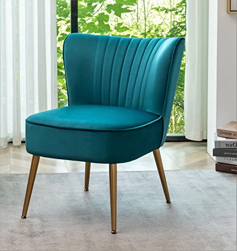 Container Furniture Direct Modern Velvet Accent Chair for Living Room, Bedroom, or Entryway, Stylish and Comfortable Armless Design with Metal Legs, Greynish Blue - color: Greynish Blue