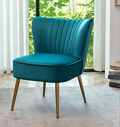 Container Furniture Direct Modern Velvet Accent Chair for Living Room, Bedroom, or Entryway, Stylish and Comfortable Armless Design with Metal Legs, Greynish Blue - color: Greynish Blue