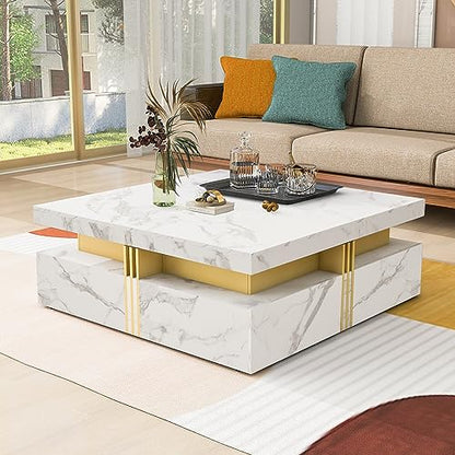 Modern White Square Storage Coffee Table with 4 Drawers for Living Room - color: White1