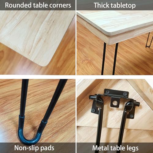 Solid Oak Folding Desk 43 Inch No Assembly Portable Table | Foldable steel legs ，Natural Wood Grain Finish，Lightweight for Easy Moving， for Home Office Writing Reading