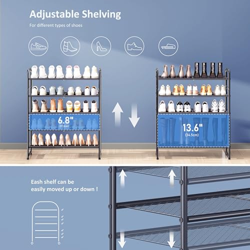 SUFAUY 5-Tier Mesh Shoe Rack, Closet Metal 33" Wide Shoe Shelf Heavy Duty, Black - color: Black, size: 5 Tier