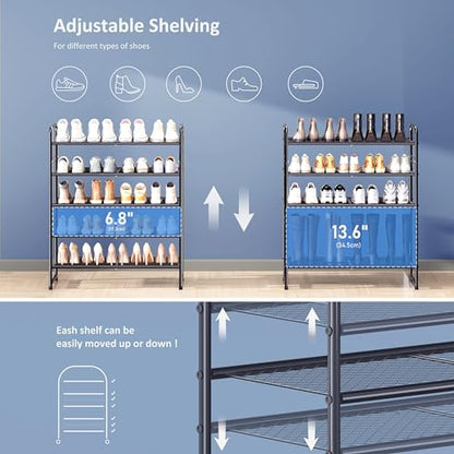 SUFAUY 5-Tier Mesh Shoe Rack, Closet Metal 33" Wide Shoe Shelf Heavy Duty, Black - color: Black, size: 5 Tier