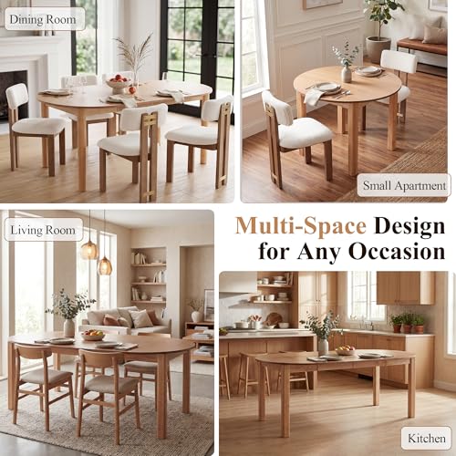 HNY Extendable Dining Table Round to Oval for 4-8, 42"-77" Oak Veneer Kitchen Table with Sturdy Legs, Modern Farmhouse Expandable Dining Room Table for Family Gatherings & Small Apartments, Natural - color: Natural