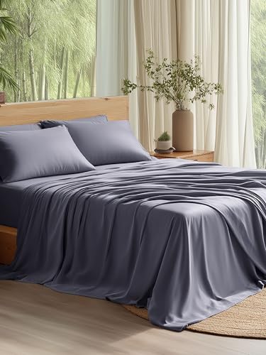 Bedsure PureWoven 100% Rayon Derived from Bamboo, Queen Sheets, 4 Pieces | Cooling Sheets for Hot Sleepers, Breathable & Silky Soft, 16" Deep Pocket, Hotel Luxury Bedding, Dark Grey - color: 01 - Dark Grey, size: Queen