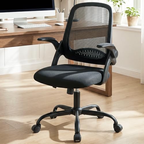 NEO CHAIR Office Computer Chair Ergonomic Mesh Back Flip-Up Arms Mesh Black | Lumbar Support, Smooth-Rolling Casters, Height Adjustable Seat, Comfortable Seating for Office, Study and Computer Work - color: Mesh Black