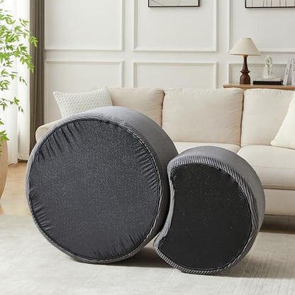 49.7'' Foam Round Nesting Coffee Table Set of 2, Modern Upholstered Side End Table Ottoman Footrest, No Assembly, Gray - color: 49.7''-gray