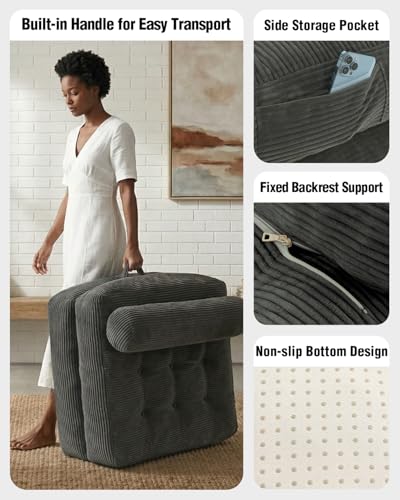 Folding Sofa Bed with Pillow Convertible Sleeper Chair Boneless Foldable Couch Comfy Floor Sofa Lounge Couch Bed for Living Room, Bedroom, Apartment, Grey - color: Grey