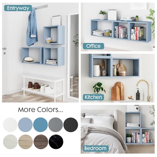 Wall Mount Shelf Set of 3, Floating Cube Shelves for Space Discovery Home and Commercial Use, Large Size Shelves Set, Peace Blue - color: Peace Blue, size: Set3