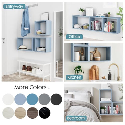 Wall Mount Shelf Set of 3, Floating Cube Shelves for Space Discovery Home and Commercial Use, Large Size Shelves Set, Peace Blue - color: Peace Blue, size: Set3