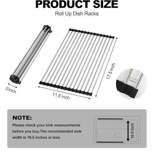 NEZUIBAN Dish Drying Rack with Roll Up and Over Sink for Kitchen,17.5"x11.8",Black - size: 17.5"x11.8"