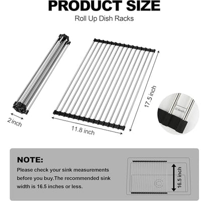 NEZUIBAN Dish Drying Rack with Roll Up and Over Sink for Kitchen,17.5"x11.8",Black - size: 17.5"x11.8"