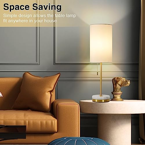 Desk Lamp & Table Lamp Set of 2, Bedside Lamps for Night Stands - Modern Small Table Lamps with Marble Base, Fabric Shade, Mini Pull Chain Bedroom Lamps for Living Room, Office, Reading (Gold) - color: Gold, White