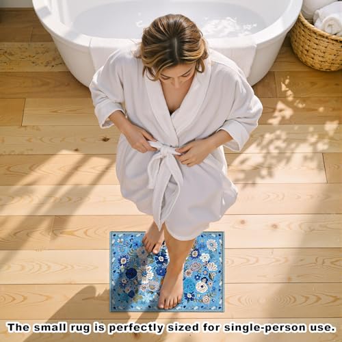 24x17 Inch Door Mat Indoor Entrance,Floral Area Rug Non Slip Blue | Low Pile,Non-Shedding Small Rug for Kitchen,Entryway,Bedroom,Bathroom,Pet Friendly,Stain Resistant,Washable Modern Home Decor - color: Blue, size: 1'4" x 2' (Rectangular)