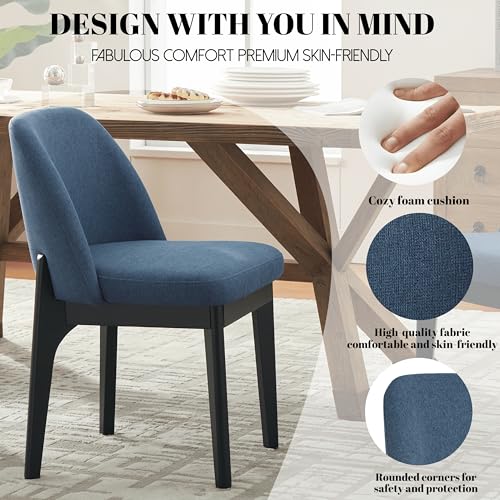 VKNOW Upholstered Wood Dining Chairs Set of 6 with Modern Fabric, Blue | Modern Dining Room Chairs with Wood Legs and Padded Seats, Kitchen Chairs for Restaurant, Living Room, No Wobble - color: Blue-black Leg, size: 6 PCS