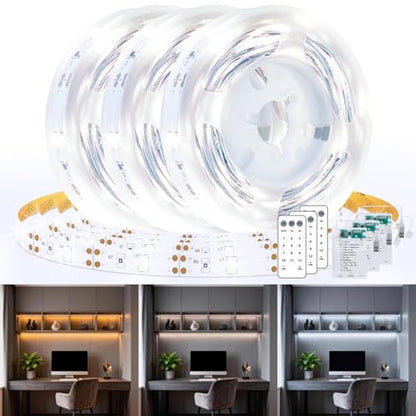 3 Pack 6.6FT LED Strip Lights Battery Powered, Warm White and Cold White LED Light Strip Battery Powered, Flexible and Cuttable Cabinet Light, LED Strip Light with Remote for Shelves Closet Kitchen - size: 6.6FT