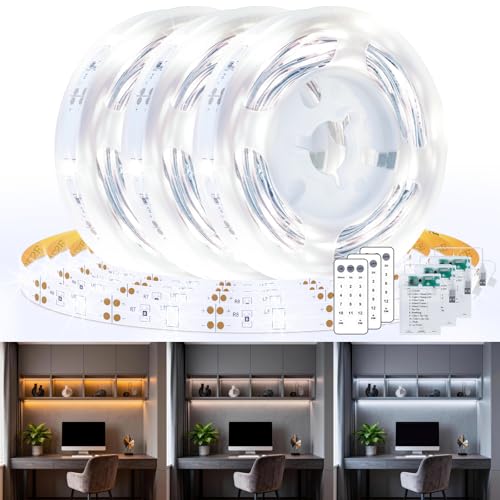 3 Pack 6.6FT LED Strip Lights Battery Powered, Warm White and Cold White LED Light Strip Battery Powered, Flexible and Cuttable Cabinet Light, LED Strip Light with Remote for Shelves Closet Kitchen - size: 6.6FT