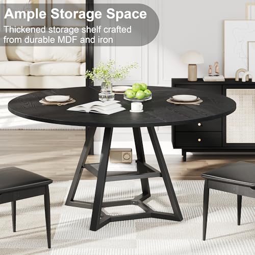 knoworld 51'' Round Dining Table, Kitchen Tables Dining Room Circle Dinner Table with Pedestal Metal Frame, Space Saving Wood Industrial Kitchen & Dining Room Tables, Black 51In - color: Black, size: 51In