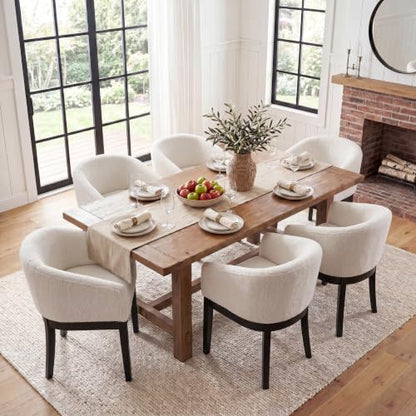 HNY Barrel Dining Chairs Set of 6, Mid Century Modern Upholstered Dining Chairs with Arms, Sherpa Boucle Kitchen & Dining Room Chairs, Solid Wood Frame Accent Chairs for Kitchen, Apartment, White - color: White,black Lges, size: 6 Chairs