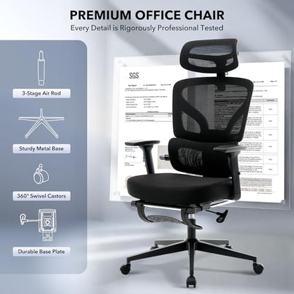 Ergonomic Office Chair Mesh – Adjustable Lumbar 3D Armrests High-Back Desk | Breathable Mesh Backrest; Seat Height & Tilt-Angle Adjustment; Smooth-Rolling Casters; Easy To Assembly, For Home, Office - color: Black-pf1