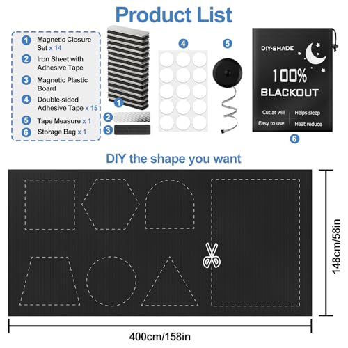 100% Magnetic Black Out Window Cover 157" x 58" Blackout Blinds No Drill, Portable Black Out Shades Blackout Curtains for Bedroom,RV,Nursery,Media Room with Strong Magnets - color: 157" X 58"