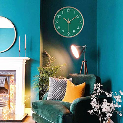 12 in Wall Clock Non-Ticking Quartz Silent Battery Operated Round Clocks Home Kitchen Office School Living Room Decor Clocks (Green) - color: Green