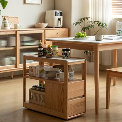 Solid Wood End Table with Storage Drawers, Narrow Side Table for Couch | 2 drawers, hidden wheels and slim design make this narrow side table perfect for couches, bedrooms and small spaces. - color: Natural