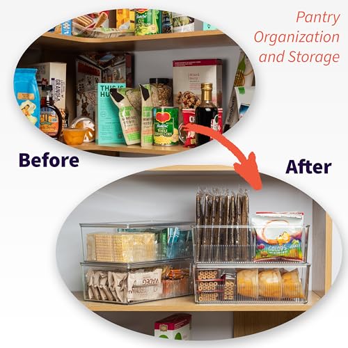 ClearSpace Pantry Organizer Storage Bin with Divider & Lid, 2 Pack | Storage bin with removable divider and lid for organizing pantry items and kitchen storage - size: 10" x 6" x 3" - 2 Pack