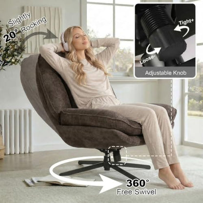 GINGO 24" High Back Swivel Accent Chair Set of 2 for Living Room, Brown | Large Accent Chair, Comfy Reading Chair Oversized, Slightly Rocking Upholstered Armchair, Ergonomic Fabric Modern Chair - color: Brown