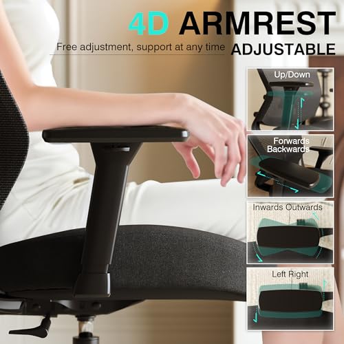 Mesh Office Chair,Ergonomic Computer Desk Chair,Sturdy Task Chair- Adjustable Lumbar Support & Armrests,Tilt Function,Comfort Wide Seat,Swivel Home Office Chair (Noir Black) - color: Noir Black