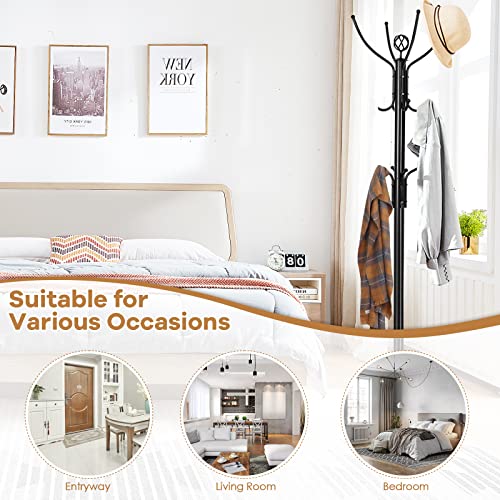 Tangkula Coat Rack Freestanding, 78 Inch Heavy Duty Metal Coat Tree, Free Standing Entryway Hat Coat Jacket Umbrella Holder, Clothes Hanger with Base Coat Rack Stand Black