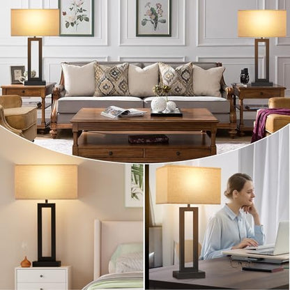 Seealle 26.3in Big Bedroom Table Lamps Set of 2 -Touch Control, 3 Way Dimmable, USB C+A Charging, LED Bulbs, Easy Assembly - color: A. Beige&Black, size: Extra Large(26in)