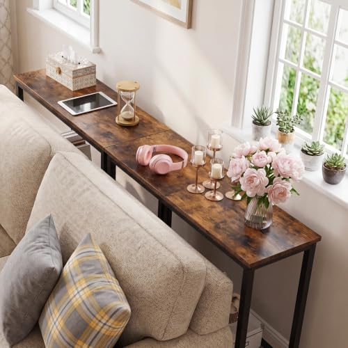 HOOBRO 29.5" Narrow Console Table, Small Entryway Table with Shelf, 2 Tier Thin Sofa Table, Behind Couch Table, Side Table, for Hallway, Living Room, Bedroom, Rustic Brown and Black BF74XG01 - color: Rustic Brown + Black