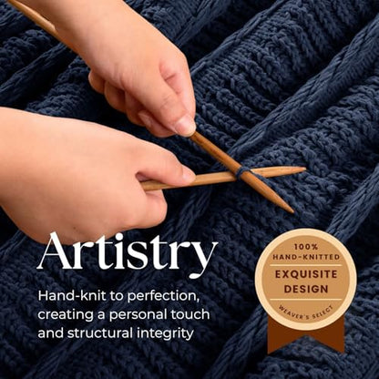 Boho Knitted Chenille Blanket with Tassels - Lightweight & Soft All-Season Throw - 3D Classic Pattern for Living Room Bedroom Couch, Royal Blue, Throw 50"x60" - color: Royal Blue, size: Throw