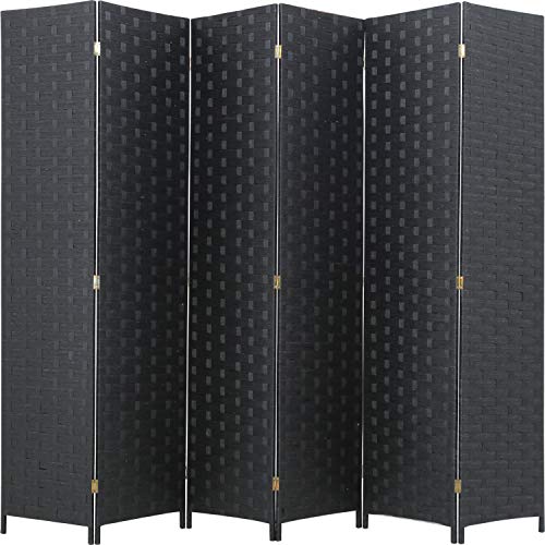 FDW 4-Panel Folding Room Divider | 6ft, Black | Light & Portable | Wooden Wall Divider with Hand Woven Mesh | Easy to Move Privacy Screen | For Space Separation, Living Room, Bedroom, Office - color: Black, size: 6 Panel