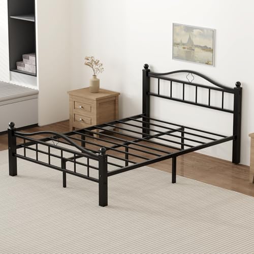 Metal Full Size Bed Frames with Headboard & Footboard | Noise-Free Design, 12“ Underbed Storage, Heavy Duty Metal, No Box Spring Needed, Tool-Free Assembly - color: Full -Black