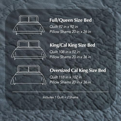 EVERGRACEHOME 100% Cotton Quilt Set Oversized Cal King, Midnight Blue | Pre-Washed Soft Cotton, Striped Coverlet Bedspread, 3 Piece Lightweight Bedding Set for All Season, with 2 Pillow Shams - color: Midnight Blue, size: Oversized Cal King (118" X 102")