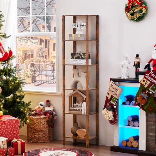 YUFAM 6-Tier Tall Narrow Bookcase, Small Bookshelf for Small Space, Brown - color: Brown, size: 6-Tier