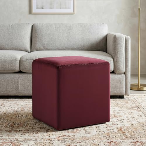 Studio Living® 18” Warren Ottoman Square Soft Velvet Bench, Stationary Ottomans, Backless Chair, Footrest for Living Room, Footstool Office, Bedroom, Padded Seat, Plum - color: Plum