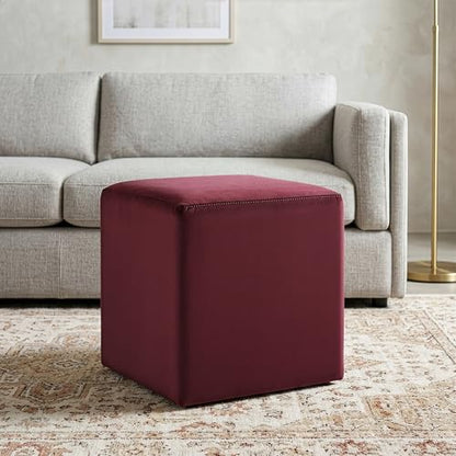 Studio Living® 18” Warren Ottoman Square Soft Velvet Bench, Stationary Ottomans, Backless Chair, Footrest for Living Room, Footstool Office, Bedroom, Padded Seat, Plum - color: Plum