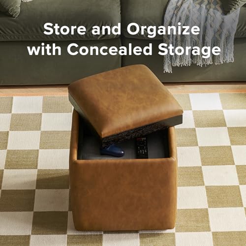 mopio Levi Storage Ottoman with Reversible Tray, Modern Square Chest Coffee Table, Upholstered Cube Sitting Foot Stools Ottoman for Living Room, Bedroom, Entryway (Faux Leather, Pecan Brown) - color: Brown Pu Leather, Cube