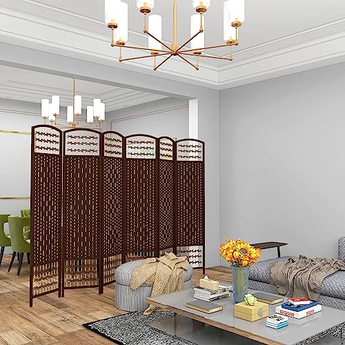 HOMCOM 6 Panel Room Divider, Folding Privacy Screen, 5.6', Brown | Room Separator, Wave Fiber Freestanding Partition Wall Divider - color: Brown, size: 6 Panel