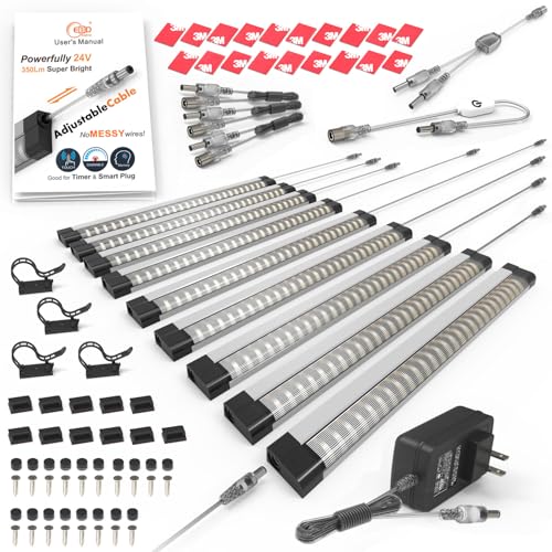 EBD Under Cabinet Lighting Plug in or Hardwired, 9 Pcs 12 Inch, No Messy Wires Built-in Adjustable Cable LED Light 6500K 4050Lm, 3 Cables Y Splitter Neat Counter Lights for Kitchen Shelf Home Office - size: 9-Pack 3 Cables