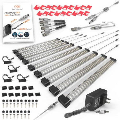 EBD Under Cabinet Lighting Plug in or Hardwired, 9 Pcs 12 Inch, No Messy Wires Built-in Adjustable Cable LED Light 6500K 4050Lm, 3 Cables Y Splitter Neat Counter Lights for Kitchen Shelf Home Office - size: 9-Pack 3 Cables